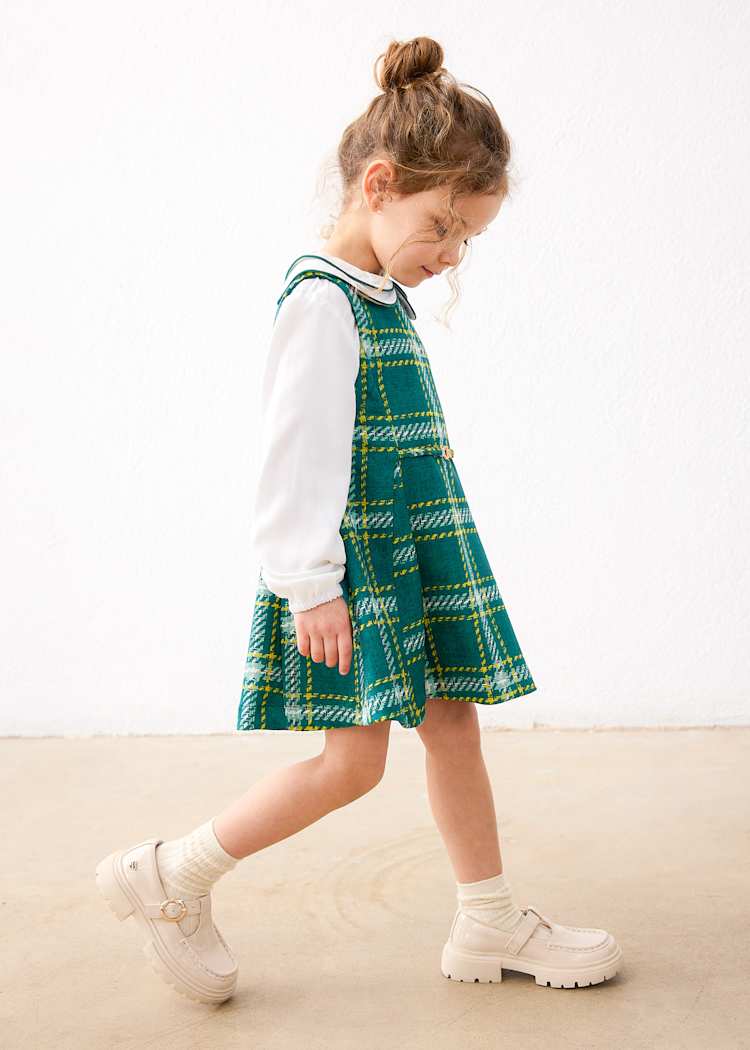 Girls' Cotton Pinafore Printed Velvet Dress