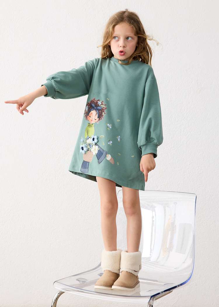 Girls' Cotton Pinafore Printed Velvet Dress