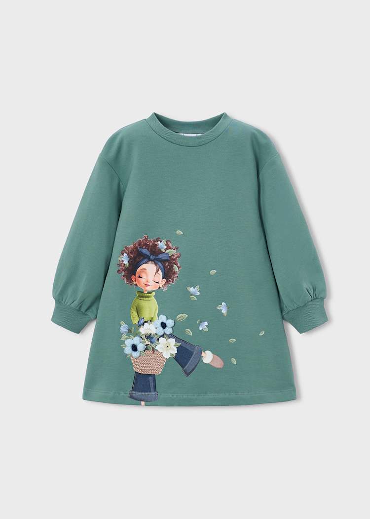 Girls' Cotton Pinafore Printed Velvet Dress