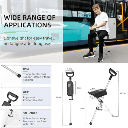 2-IN-1 Folding Walking Stick with Seat