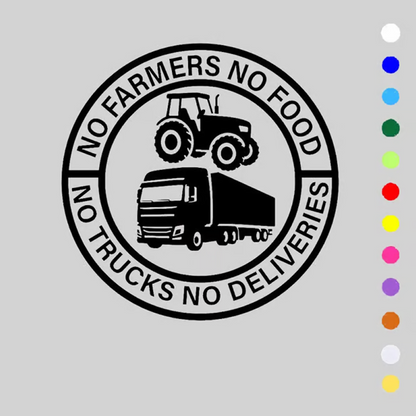 Car Vinyl Sticker: No Farmers No Food - No Trucks No Deliveries