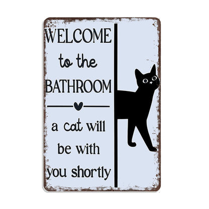 Vintage Highland Cow Aluminum Sign Black and White Bathroom Wall Decor